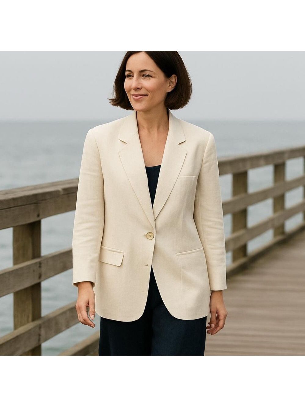 90s J CREW LINEN OFF WHITE BOXY BLAZER 2 POCKETS RELAXED FIT QUIET LUXURY SZ 12